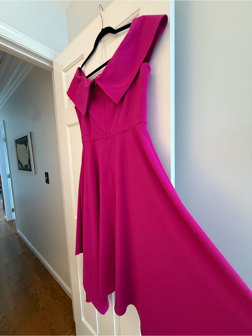 Xscape Fuchsia Asymmetrical Off-Shoulder Dress